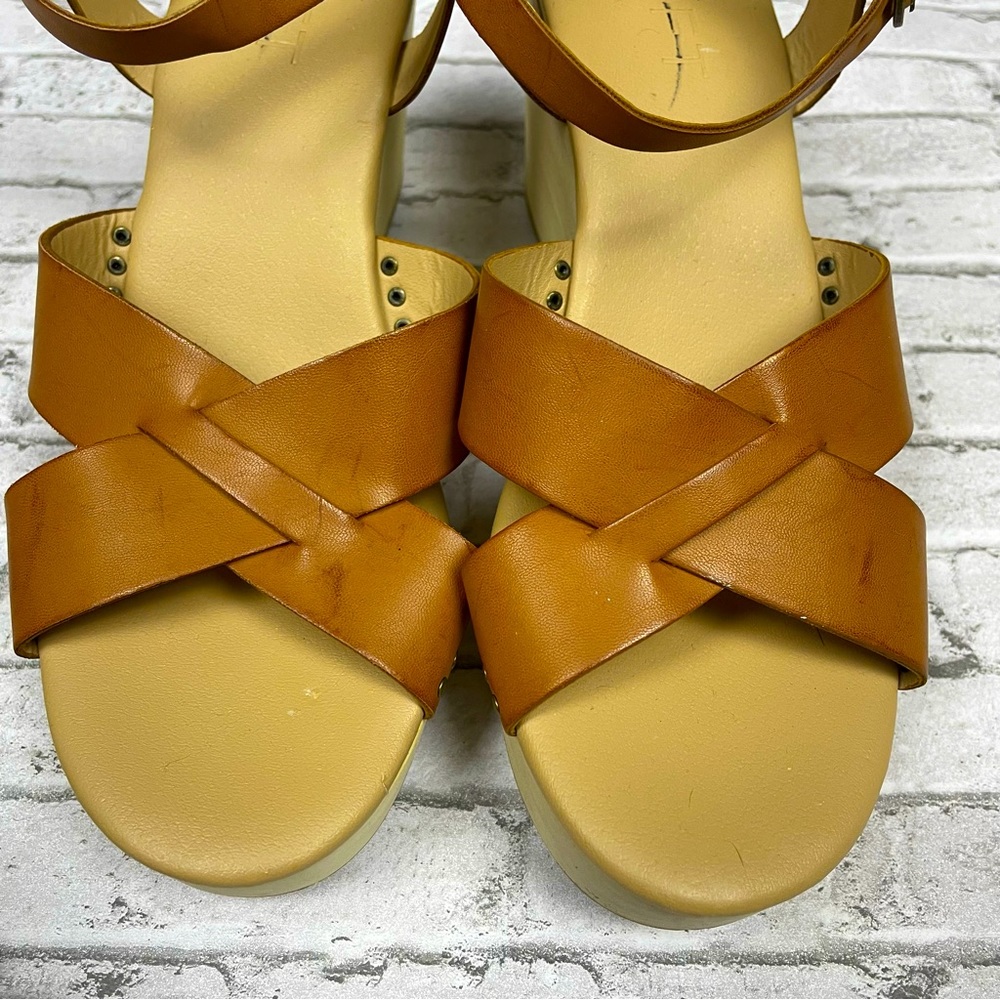 Loft Women’s Cognac Camel Brown Wooden Wedge Sandals Size 7 Bohemian Neutral 90s - Picture 6 of 13